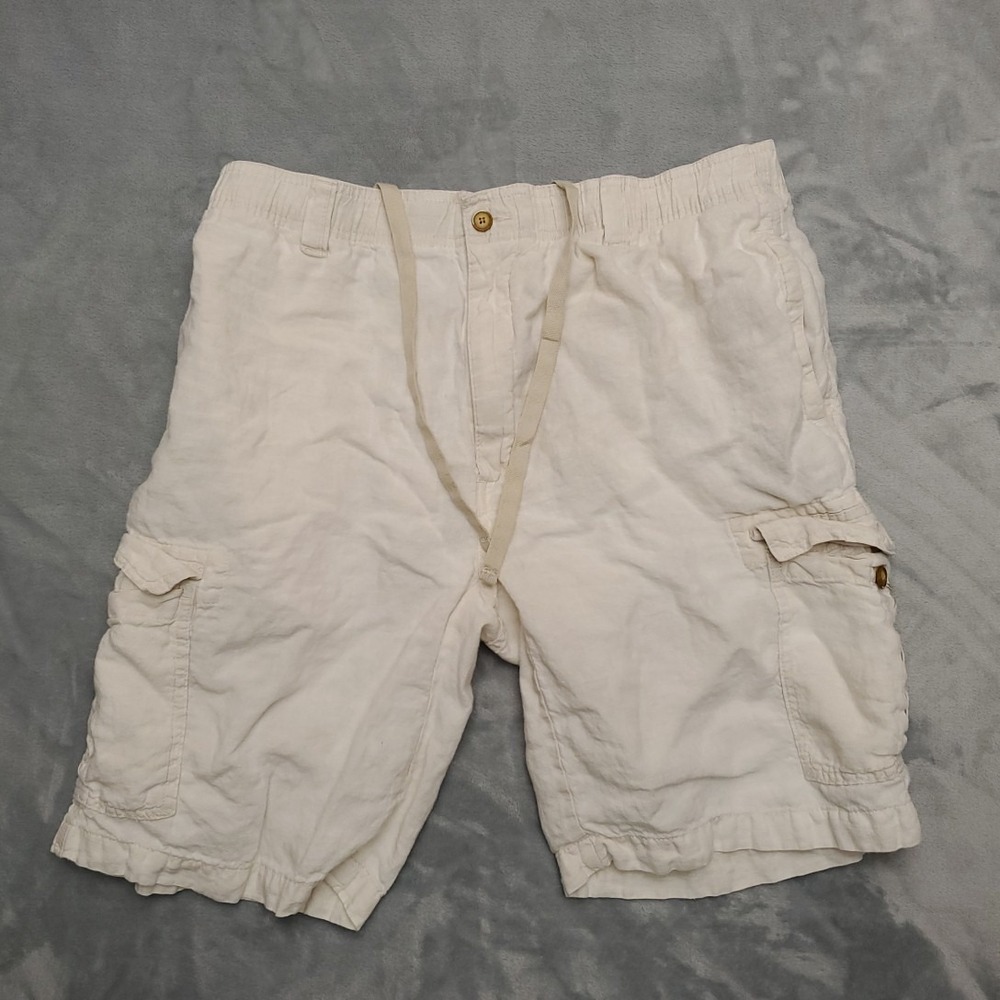Caribbean Shorts Men 36 White Pineapple Print 100% Linen Outdoors Summer Comfort